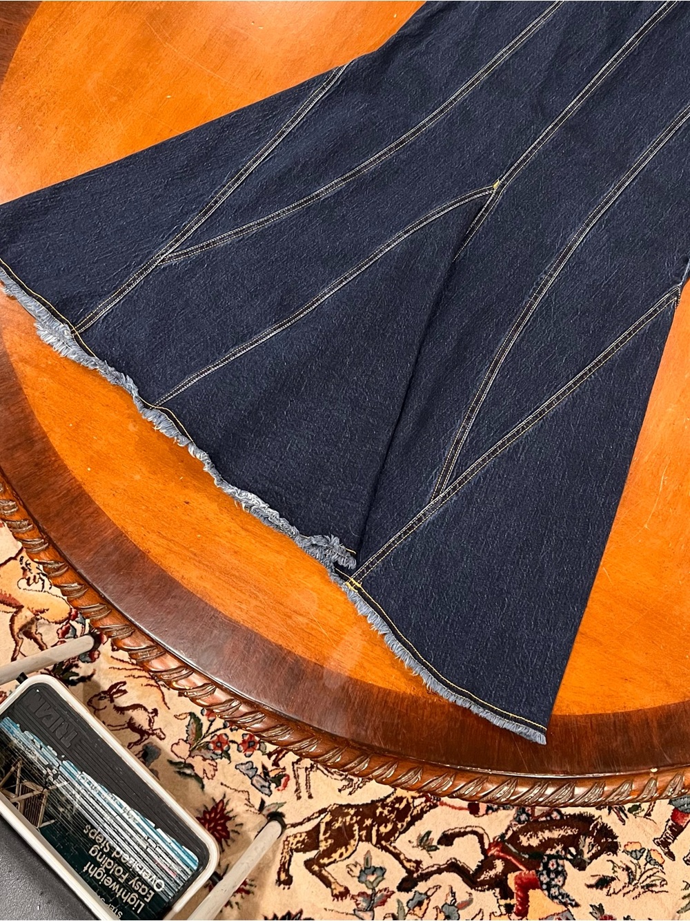 Pilcro x Anthropologie Fluted Denim Maxi Skirt Dark Wash 0 Stretch Seamed Jean - Picture 8 of 16